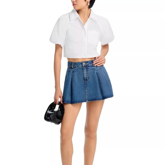 69$ STEVE MADDEN Marlowe Pleated Denim Mini Skort High Rise Size 31 Med Blue - Picture 4 of 4